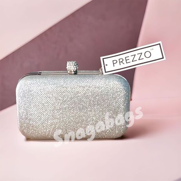 PREZZO NWT SILVER CLUTCH CROSSBODY BAG BLING SHINY RHINESTONE SPECIAL EVENT - Picture 2 of 7